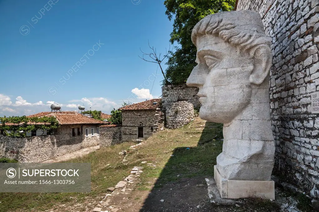 A modern bust of the Roman Emperor Constantine by the Albanian artist Nezir Ago looks down on Ottoman period houses in the citadel above the old town ...