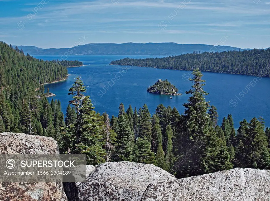 Fannette Island in Emerald Bay. Lake Tahoe, California. Fannette Island is the only island in Lake Tahoe.