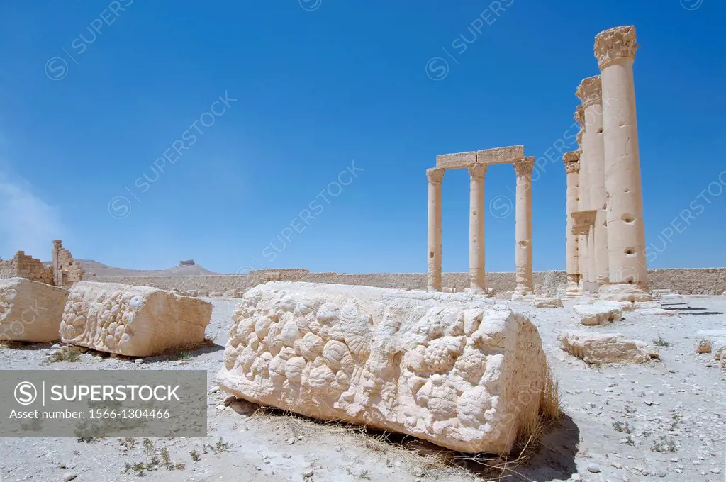 The bas-reliefs on the marble in Temple of Temple of Bel (Temple of Baal) in the ancient city of Palmyra, Syria