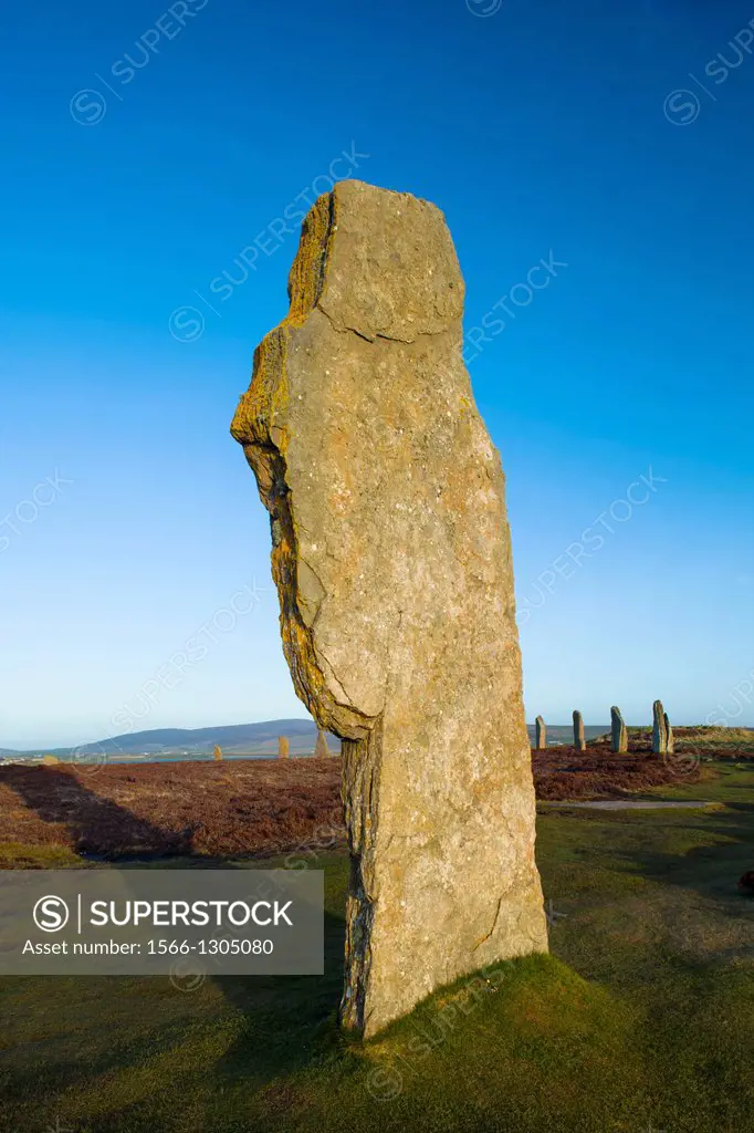 Scotland, Orkney Islands, The Ring of Brodgar. The Ring of Brodgar, a Neolithic stone circle and henge monument on the mainland of Orkney, Scotland, f...