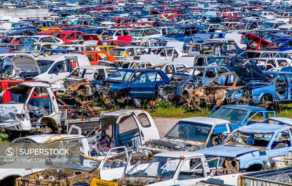 Scrapyard for wrecked motor cars. South Africa.