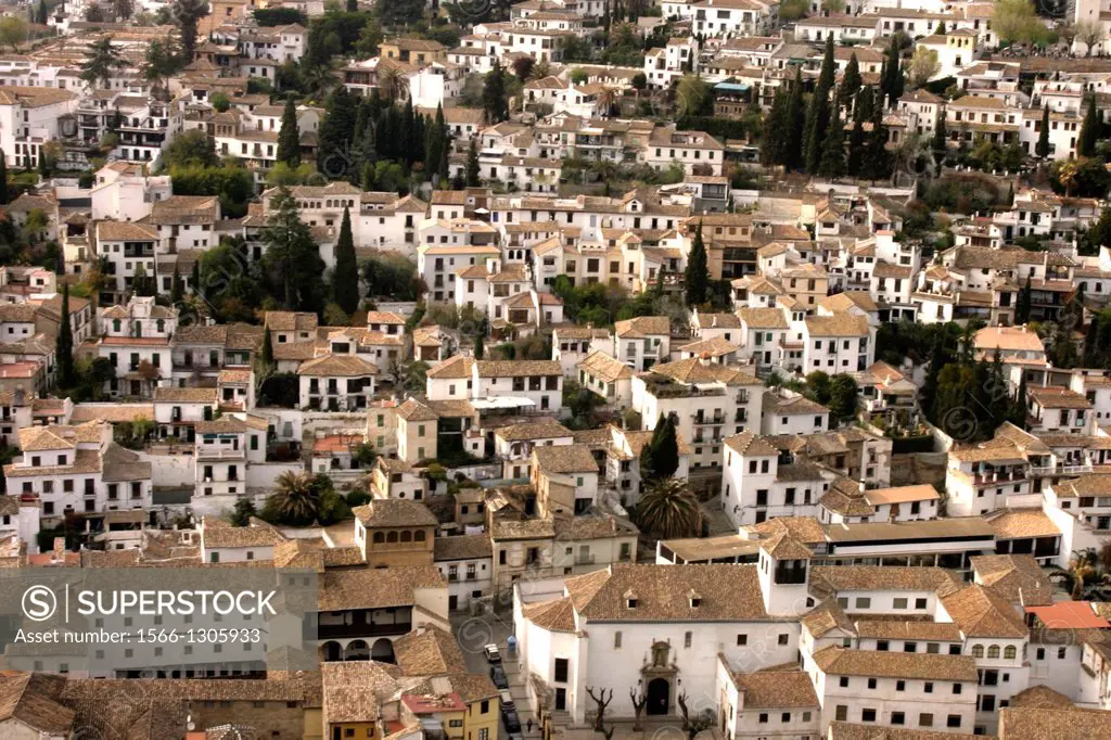 Albaicin district as seen from the Alhambra, Granada, Andalusia, Spain
