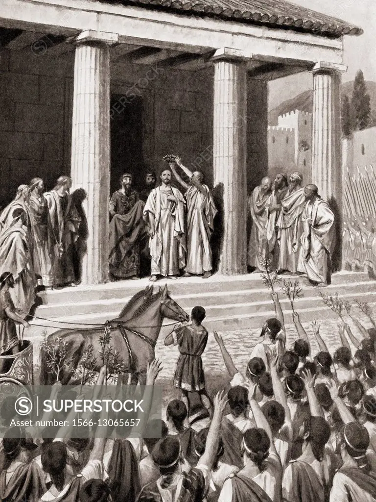 Themistocles is honoured at Sparta, 480 BC after the Greek victory over the Persians in the Straits of Salamis. Themistocles, c. 524-459 BC. Athenian ...