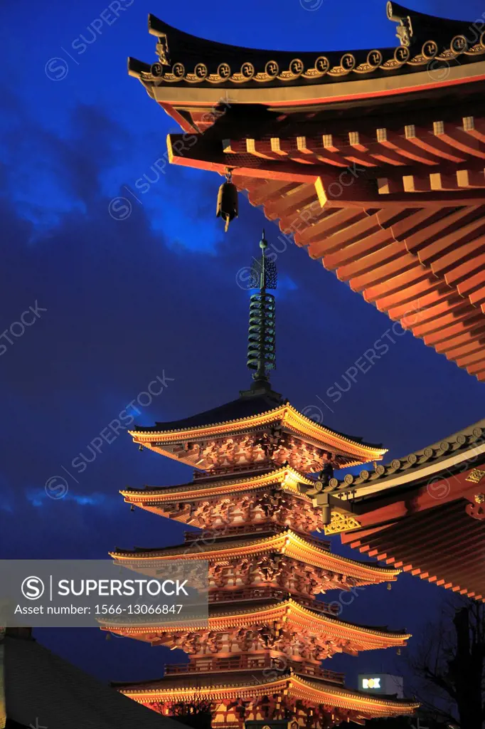 Japan, Tokyo, Asakusa, Sensoji Temple, Pagoda,.