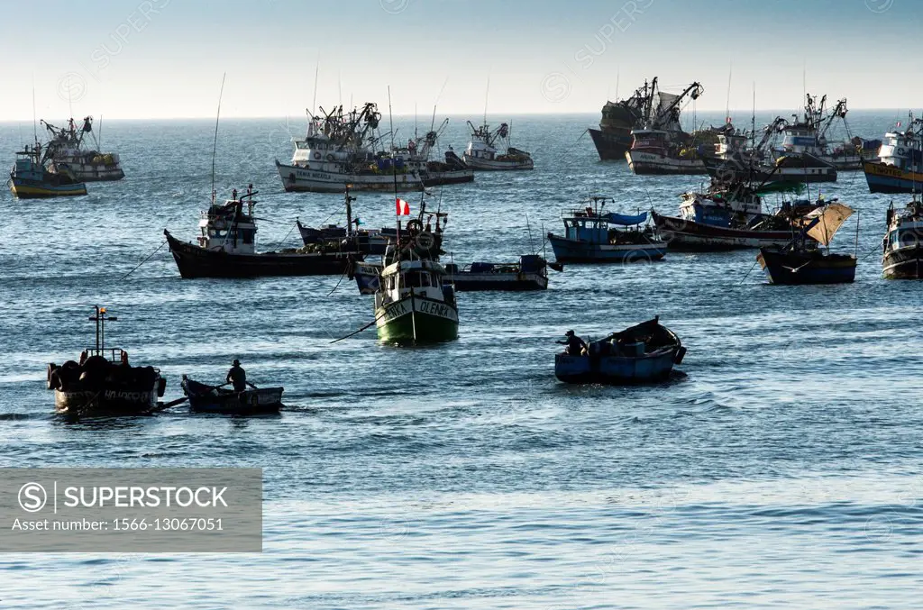 Huacho port in Lima region, Peru. Fishing vessel.