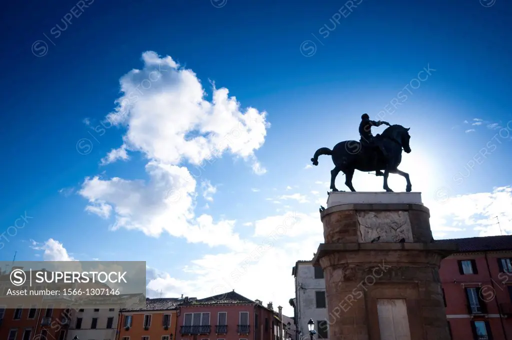 Italy, Veneto, Padua, Equestrian Statue of Gattamelata in Front of the Basilica of Saint Anthony By Donatello.
