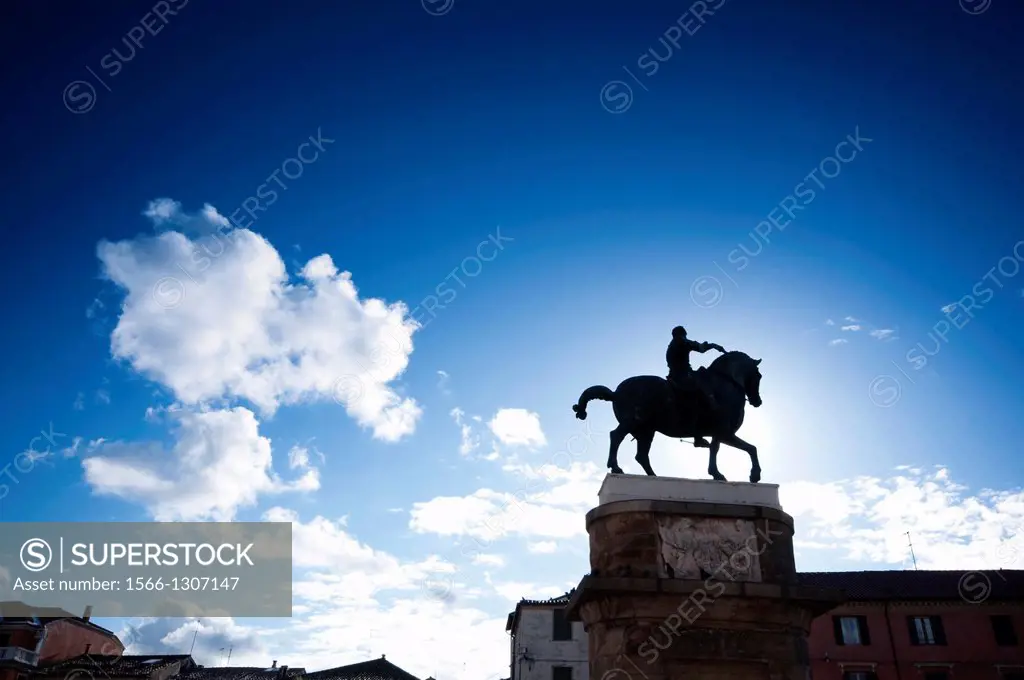 Italy, Veneto, Padua, Equestrian Statue of Gattamelata in Front of the Basilica of Saint Anthony By Donatello.