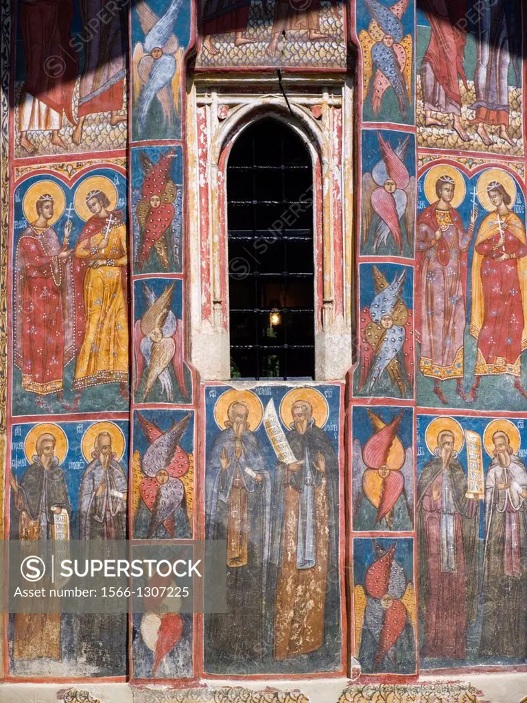 europe, romania, bucovina, moldovita monastery, frescos.