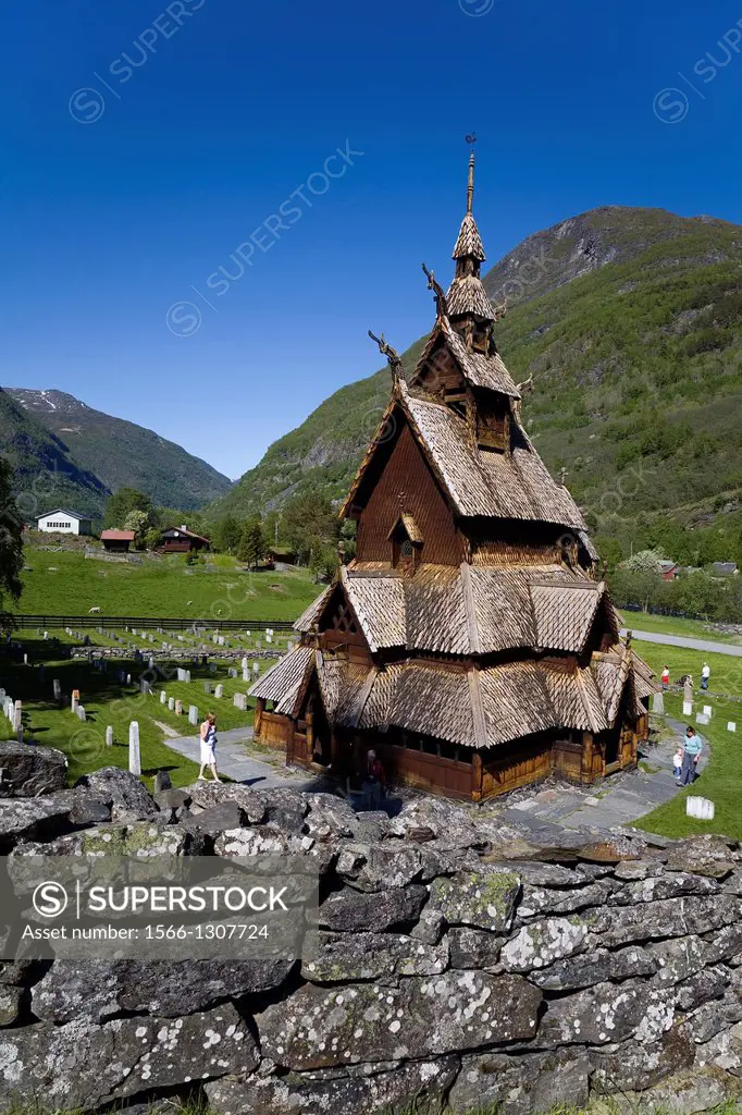 ancient stave wood church in norway.