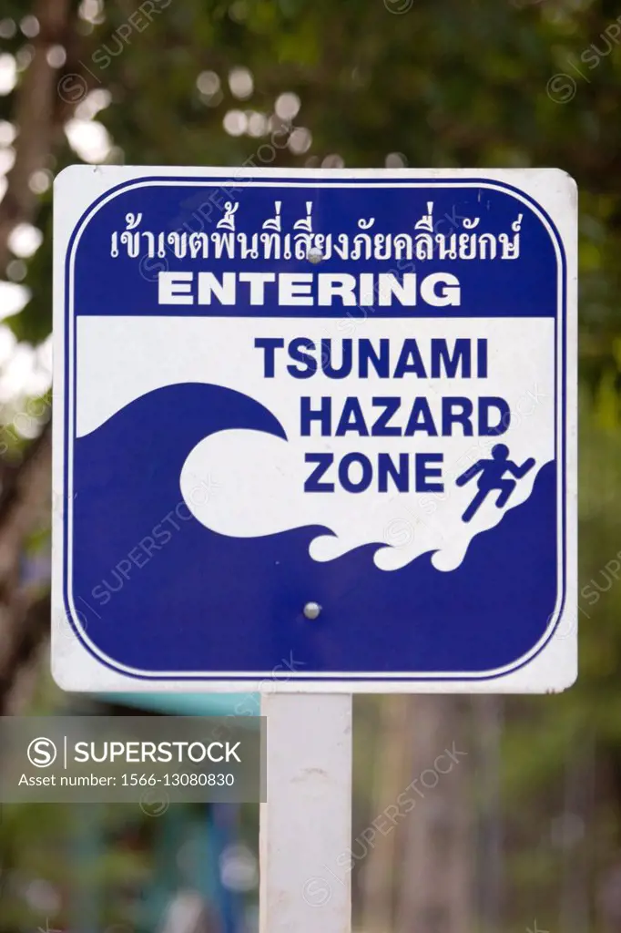 Tsunami evacuation route sign Khao Lak Thailand.