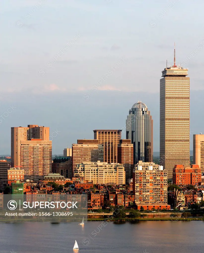 Skyline of Boston Back Bay with the landmark Prudential Center.