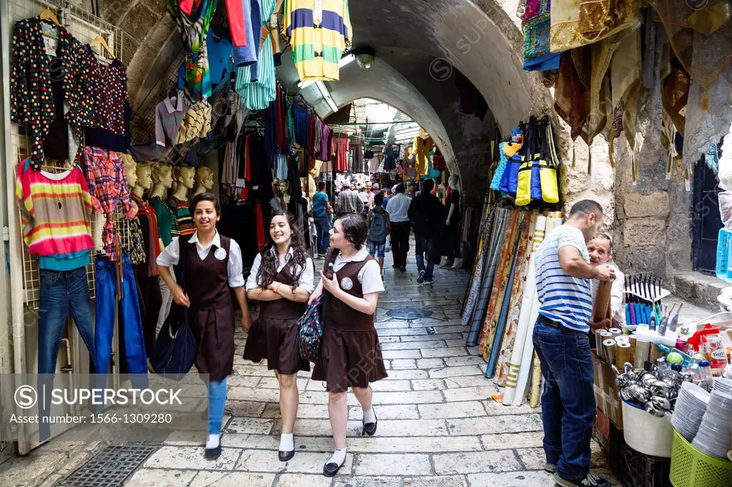 Arab souk, covered market, at the muslim quarter in old city, Jerusalem, Israel.