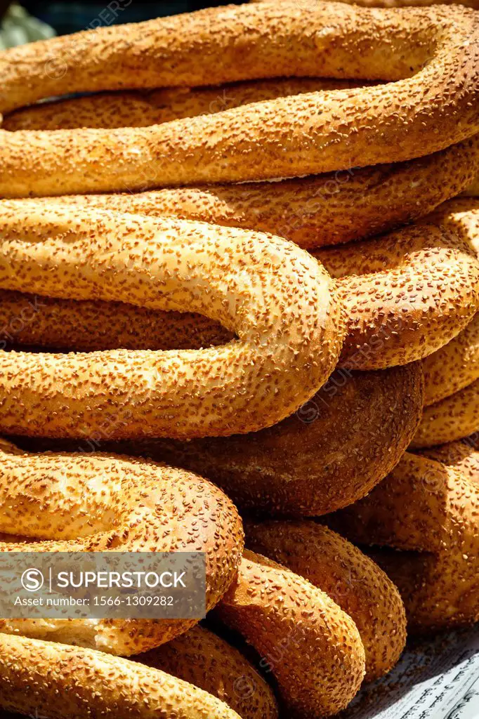 Sesame round bread in the old city, Jerusalem, Israel.