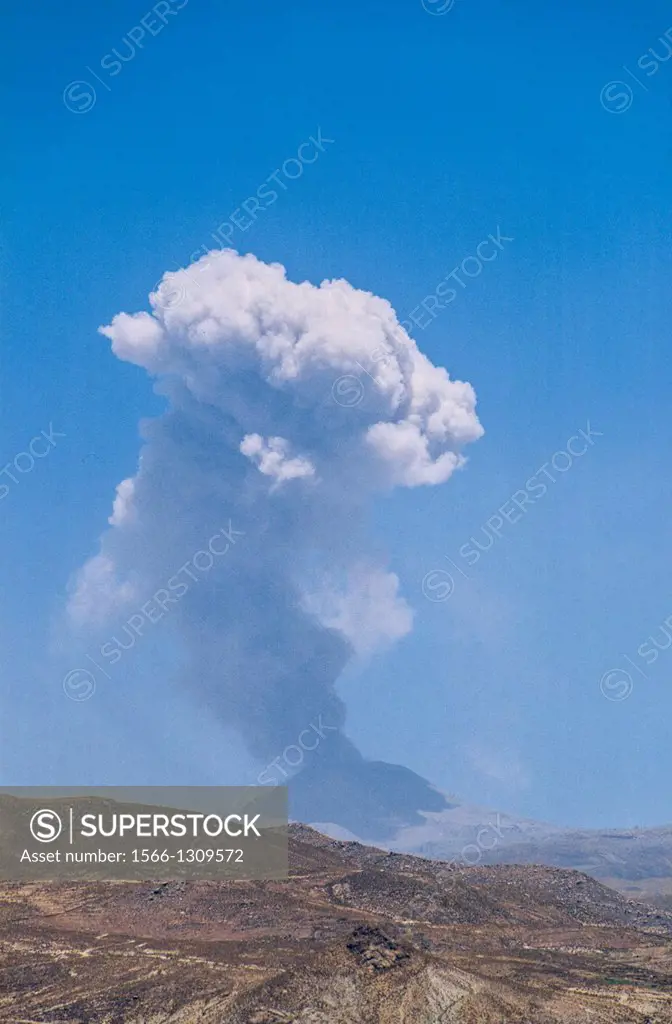 Sabancaya volcano eruption. Cañon del Colca. Peru