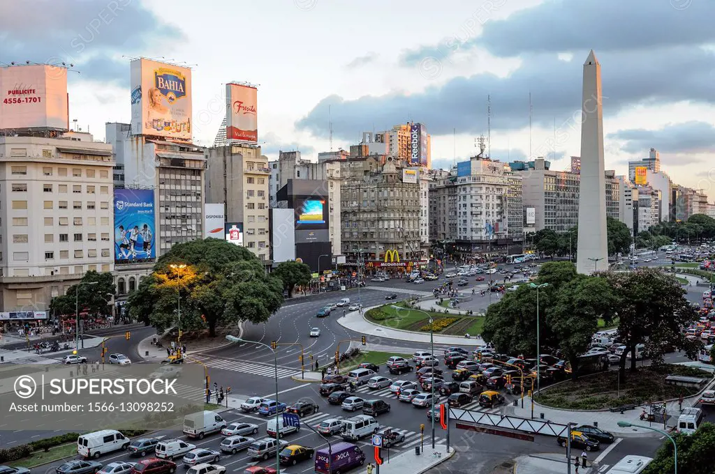 Buenos Aires, 9 De Julio Avenue, obelisk, Argentina, Latin America.