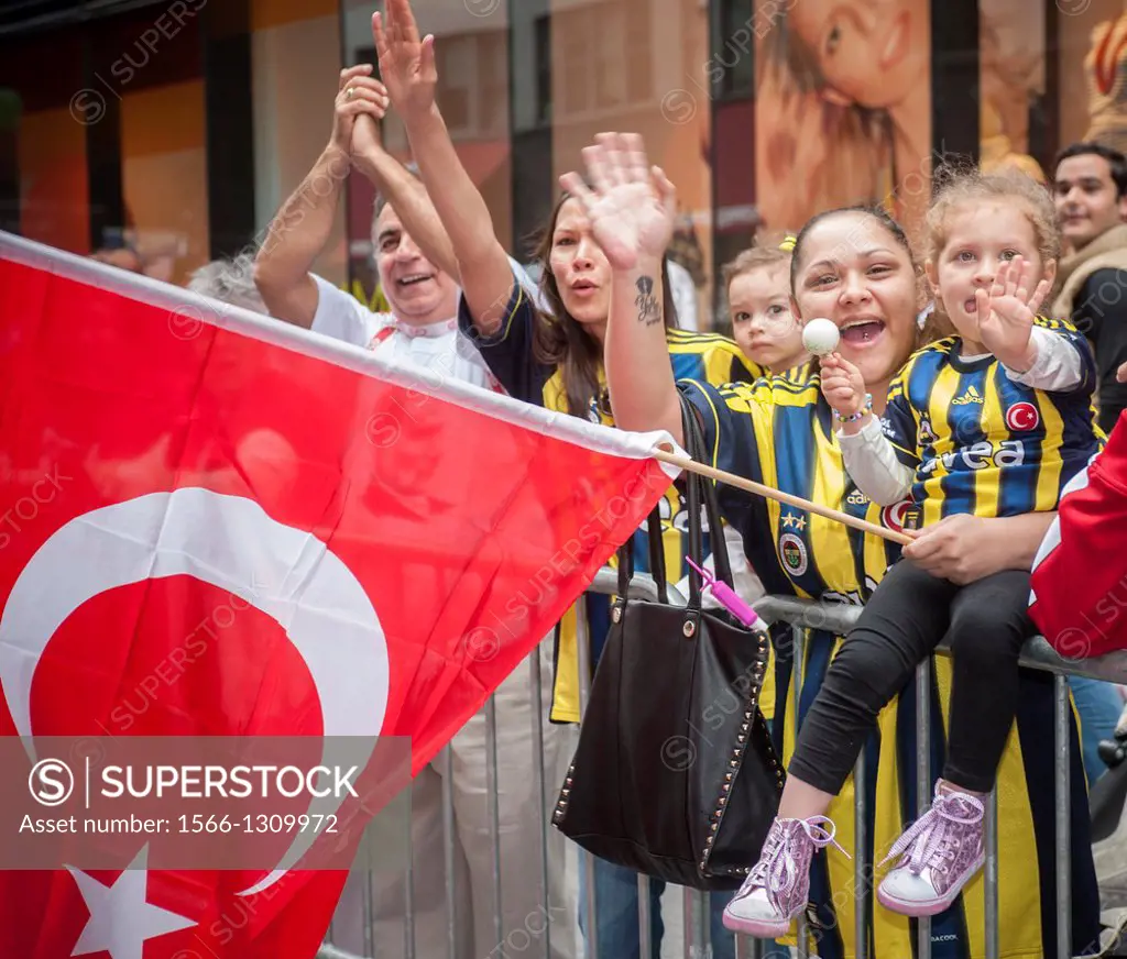 Thousands of Turks take to the streets of Manhattan for the Turkish-American Day Parade. People of Turkish extraction, immigrants from Turkey and thei...