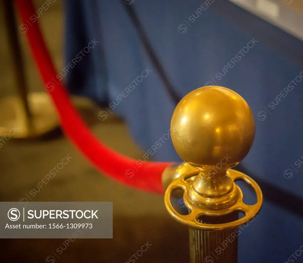 A velvet rope limiting access is seen in New York, USA