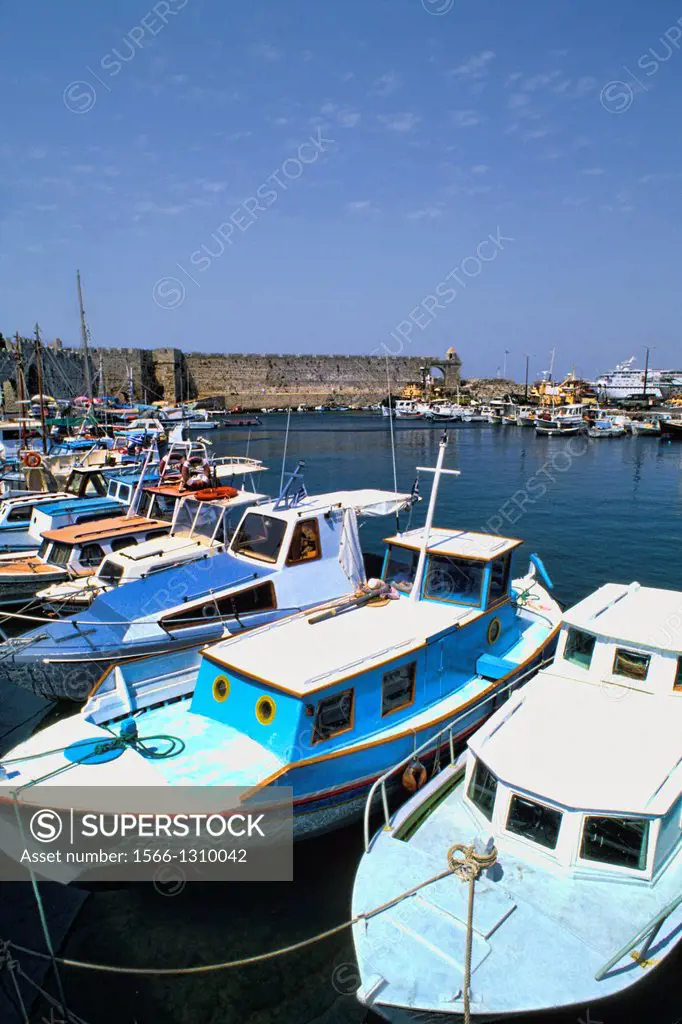 Crete Port Fishing boats in Heraklion Greece.
