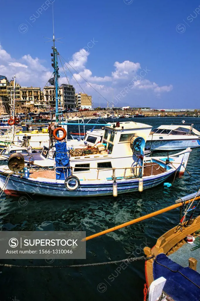Crete Port Fishing boats in Heraklion Greece.