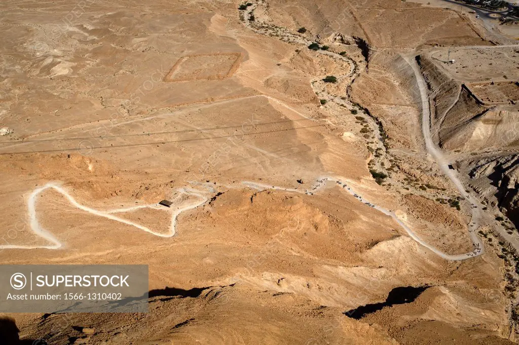 The snake path leading to the Masada fortress on the edge of the Judean Desert, Israel.