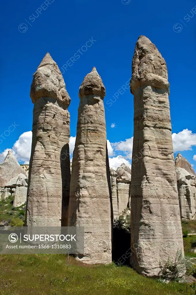 Phallic tuff rock cones in the Love Valley Ask Vadisi near Uchisar, UNESCO World Heritage site Göreme National Park and the Rock Sites of Cappadocia, ...