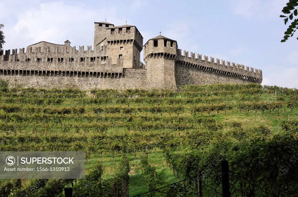Montebello castle located on a rocky hilltop east of town is connected to Castelgrande by the city walls - Bellinzona is the administrative capital of...