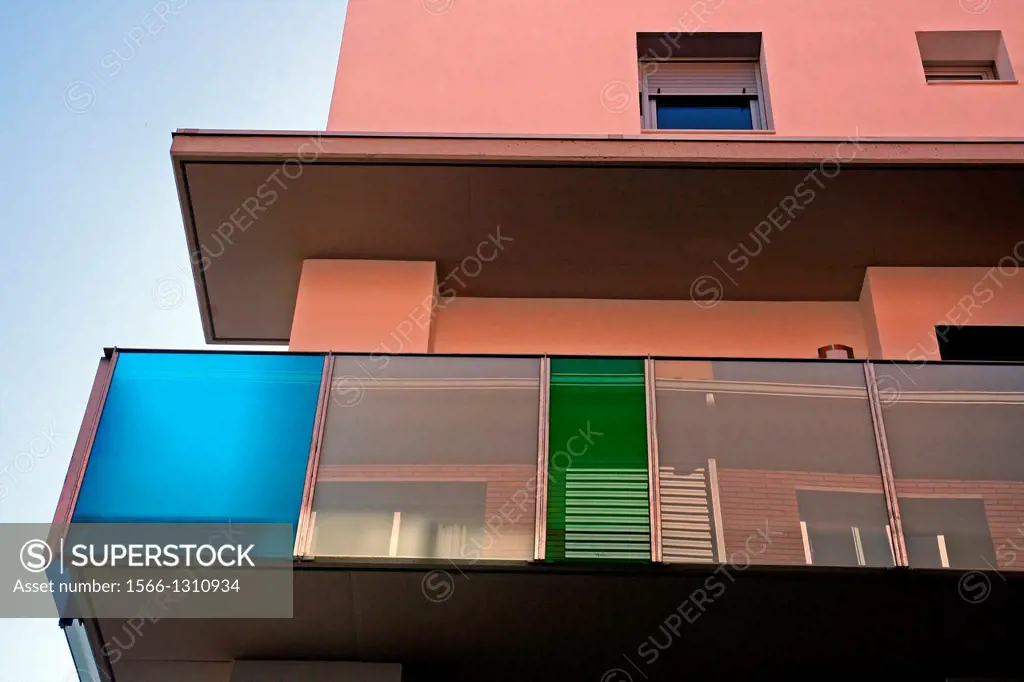 balcony, homes, Figueres, Catalonia, Spain.