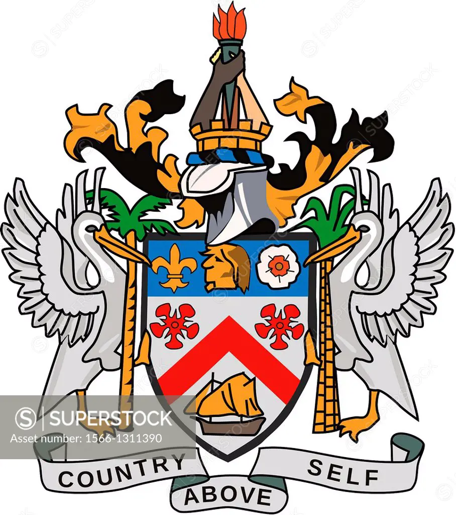 Coat of arms of the Federation of Saint Kitts and Nevis in the Caribbean - Caution: For the editorial use only. Not for advertising or other commercia...