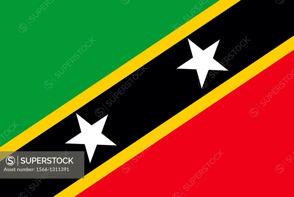 Flag of the Federation of Saint Kitts and Nevis in the Caribbean - Caution: For the editorial use only. Not for advertising or other commercial use!.