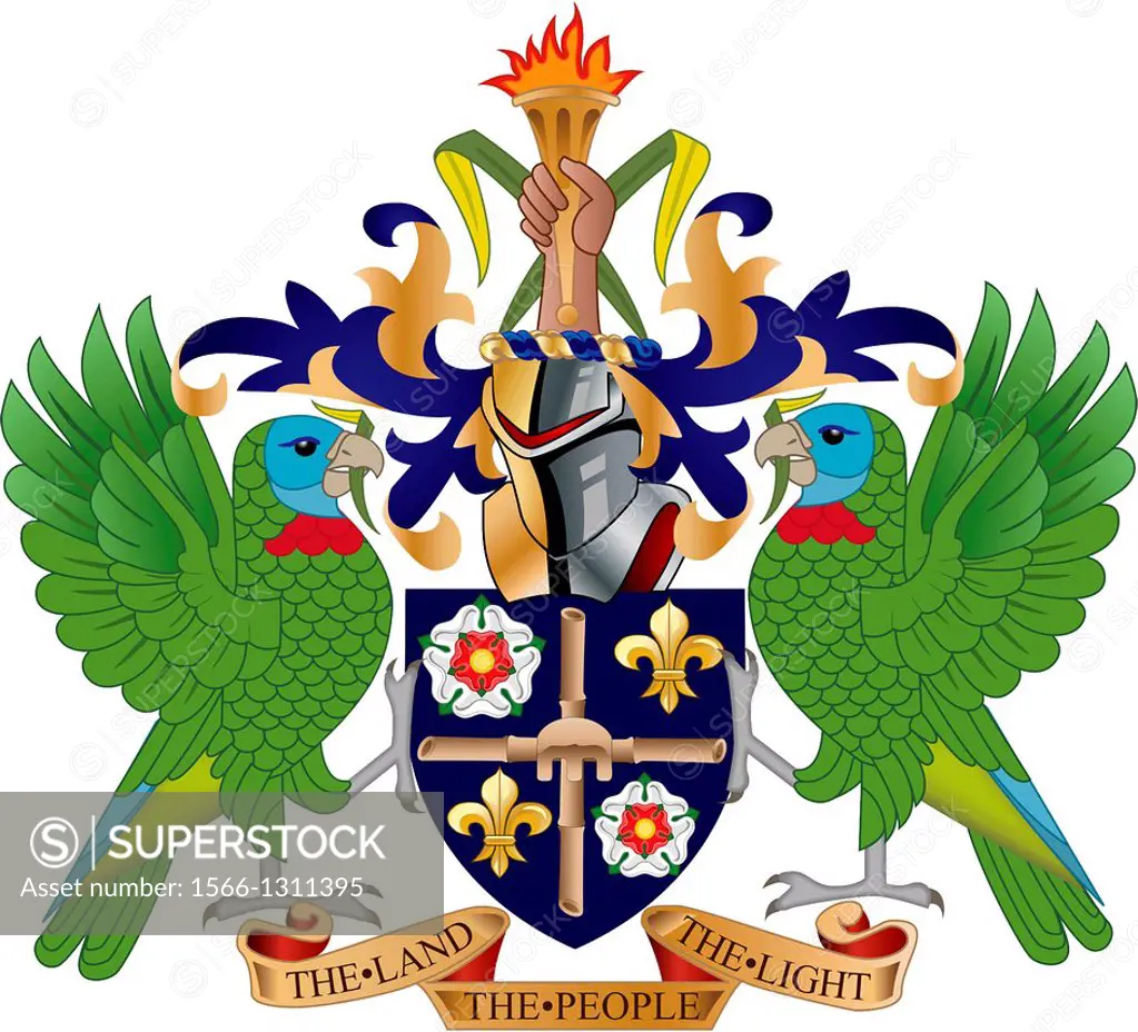 Coat of arms of the Caribbean island state Saint Lucia - Caution: For the editorial use only. Not for advertising or other commercial use!.