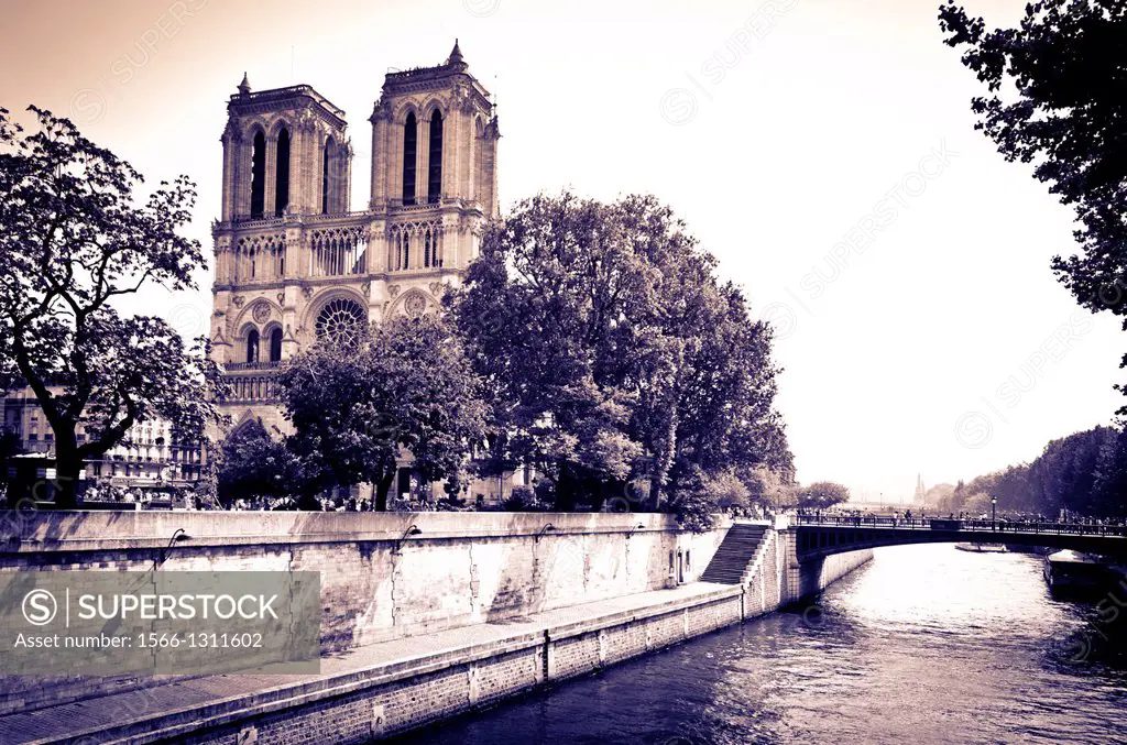 Notre Dame Cathedral and the Seine River, Paris, France.