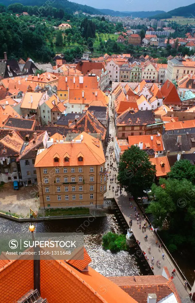 view at the pictoresque town Cesky Krumlov at Czech