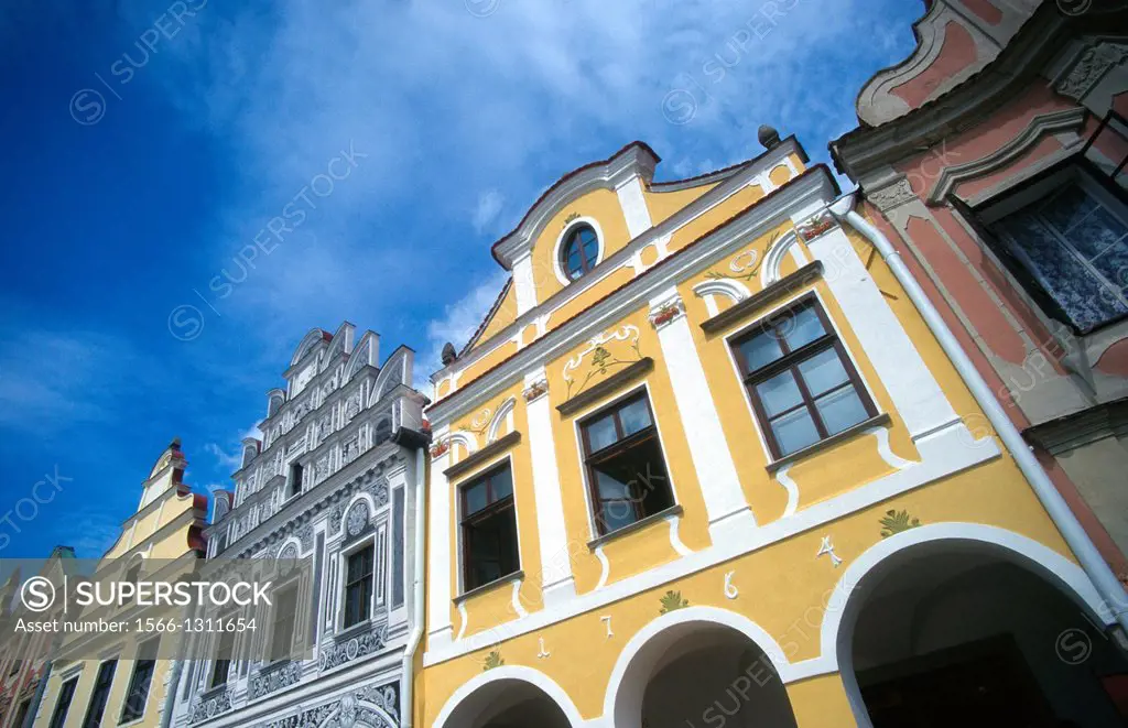 houses in the historic centre of Telc in Czech