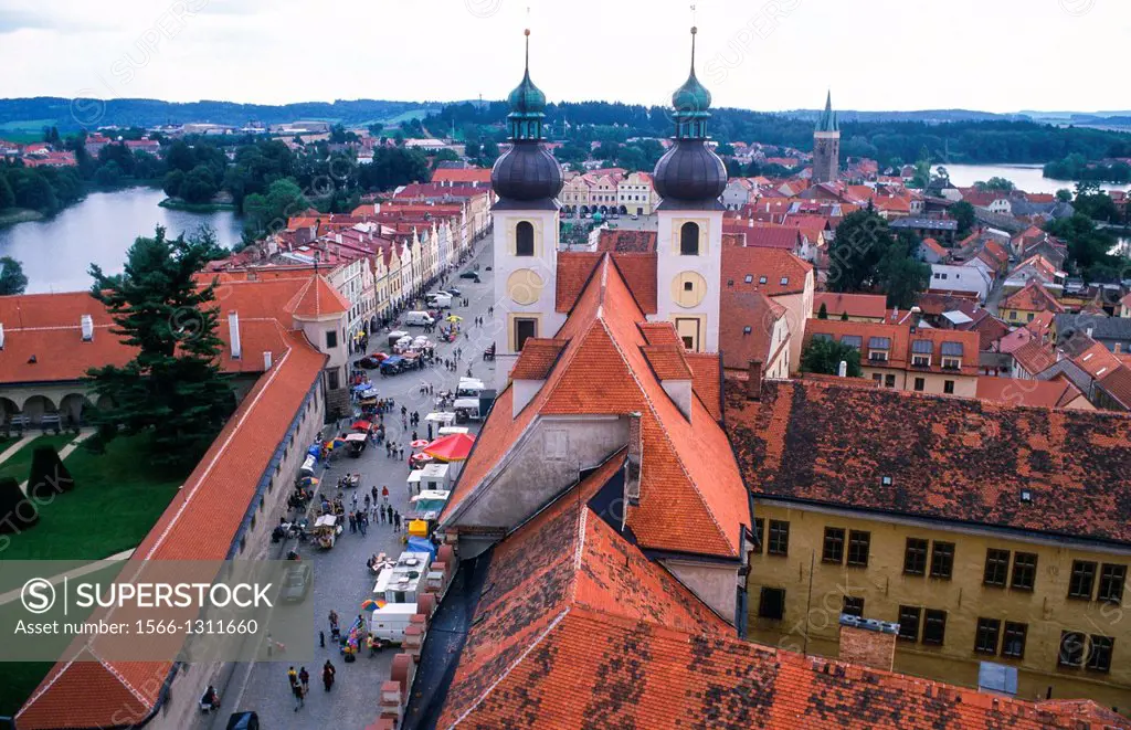 view at the historic centre of Telc at Czech