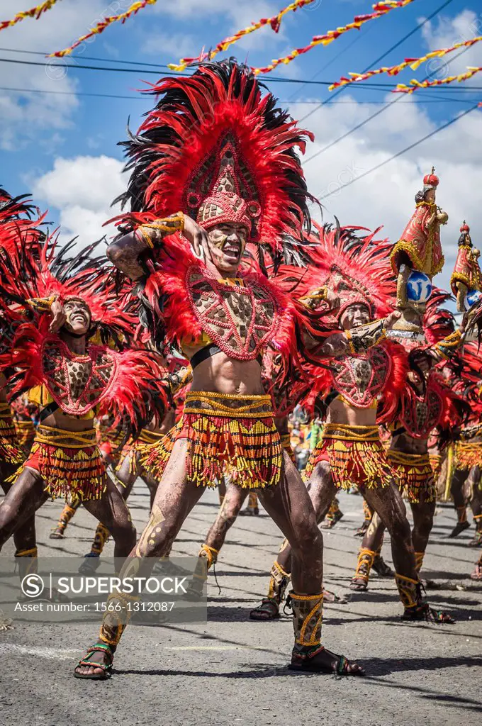 Participants of the dance contest during the celebration of Dinagyang in homage to ""The Santo Niño"", the patron saint of many Philippino cities. Ilo...