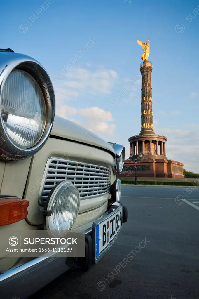 Berlin. Germany. Siegessaule Victory Column & Trabant.
