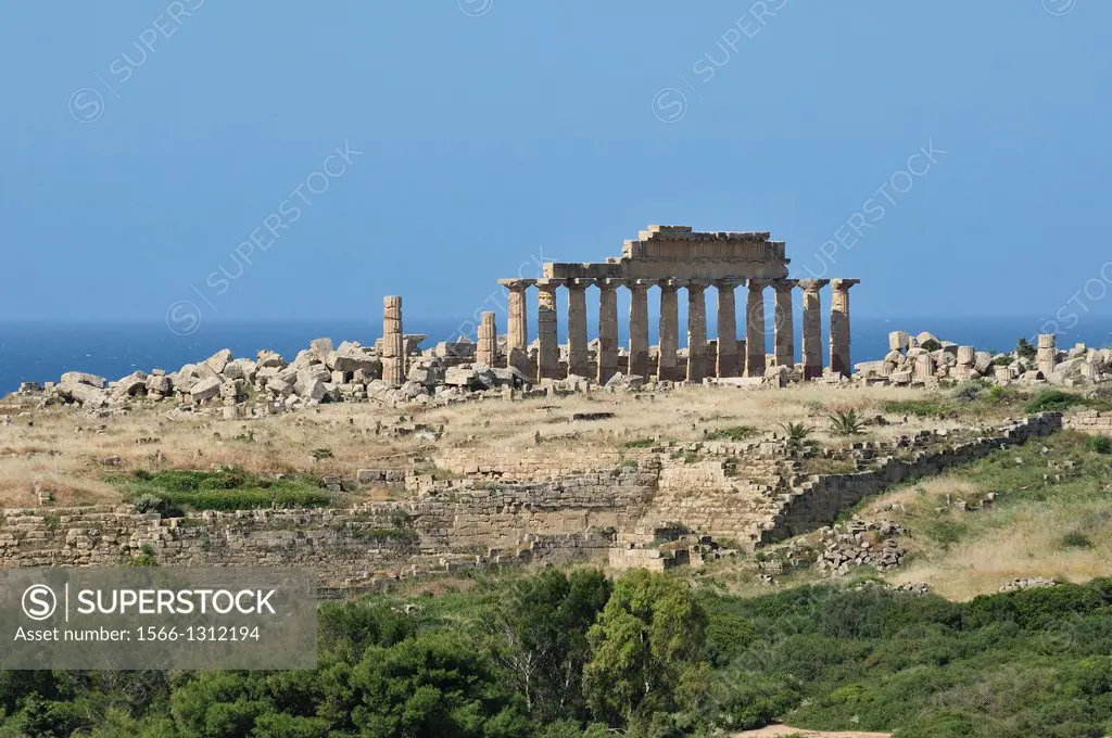 Selinunte. Sicily. Italy. Temple C amidst the ruins of the acropolis.