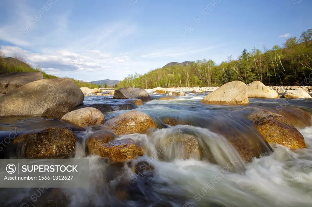East Branch of the Pemigewasset River in Lincoln, New Hampshire USA during the spring months.