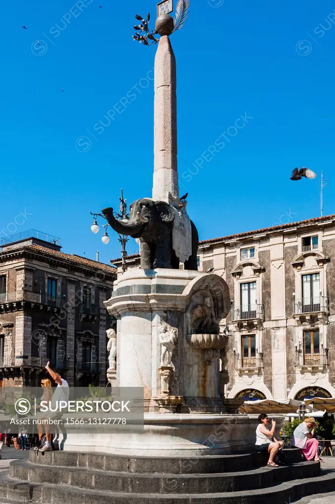 The iconic elephant made of lava in the middle of Piazza Duomo, the symbol of Catania. The Egyptian obelisk on the elephant´s back was erected by Giov...
