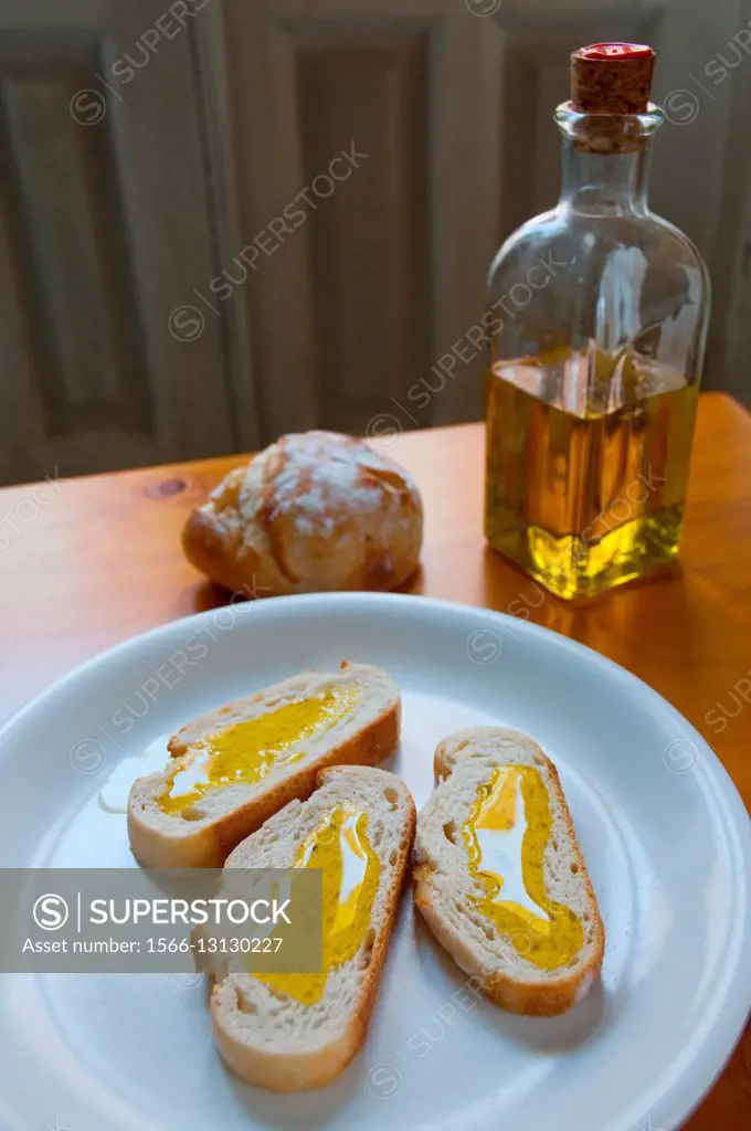Bread with olive oil. Still life.