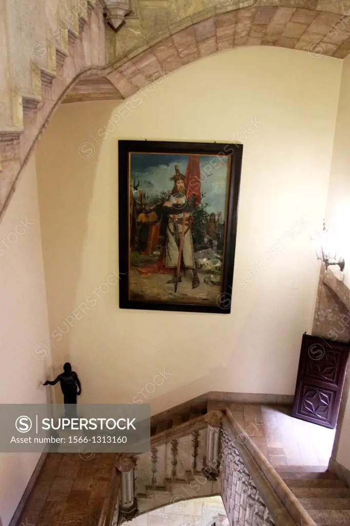 Picture of the King Jaime I in the stairs of the Palau of the Generalitat Valenciana Autonomous government of VAlencia Spain.