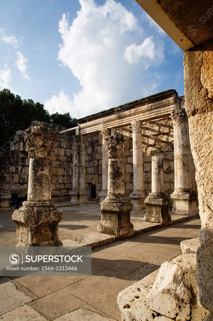 Ruins of the old synagogue in Capernaum by the Sea of Galilee, Israel.