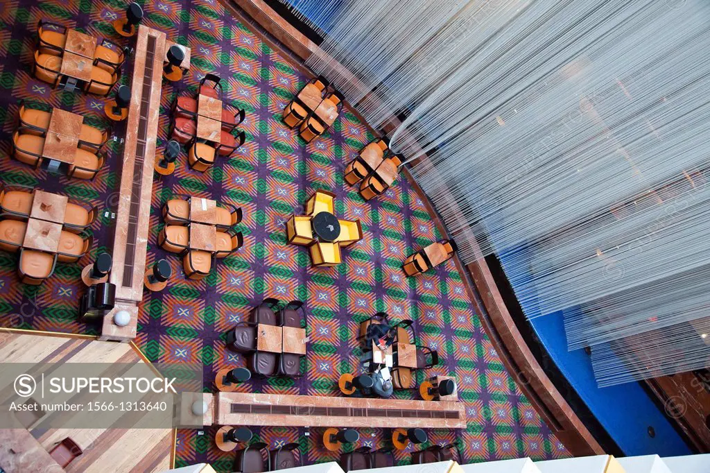 Aerial view of an hotel lobby and its bar at Mexico City, Mexico