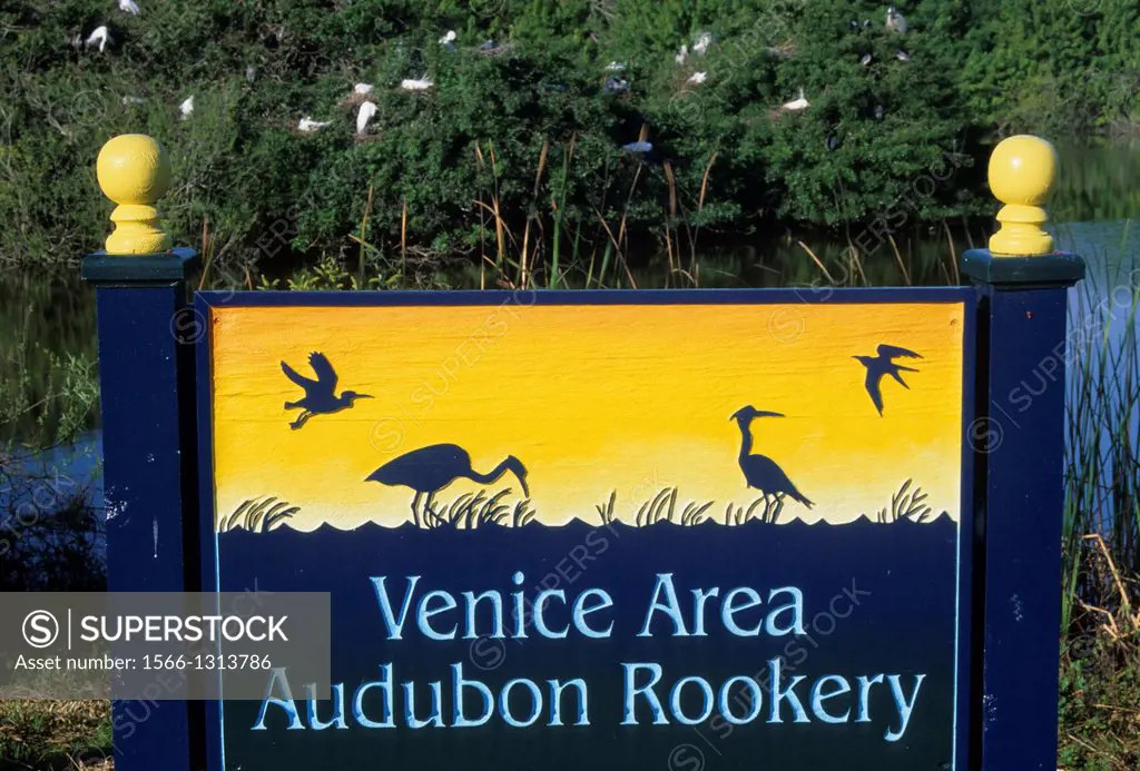 Rookery sign, Venice Area Audubon Rookery, Florida.