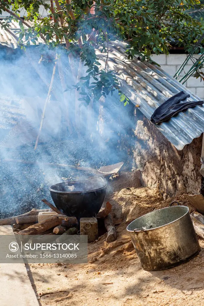 Guatemala, Poaquil, cooking pots sitting outside