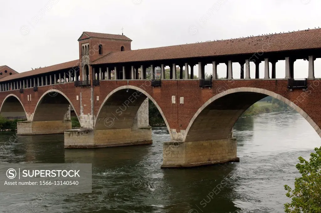 Pavia (Italy). Ponte Coperto or Old Bridge in the city of Pavia.