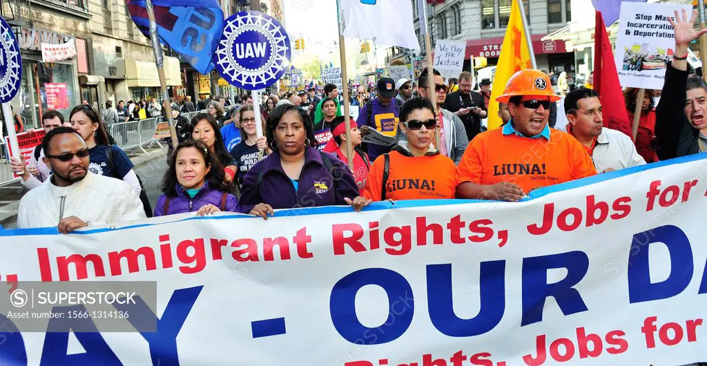 May Day 2013, International Workers Day, New York City, Union Square vicinity, lower Manhattan, USA.