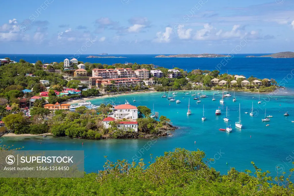 Town of Cruz Bay on the Caribbean Island of St John in the US Virgin Islands.