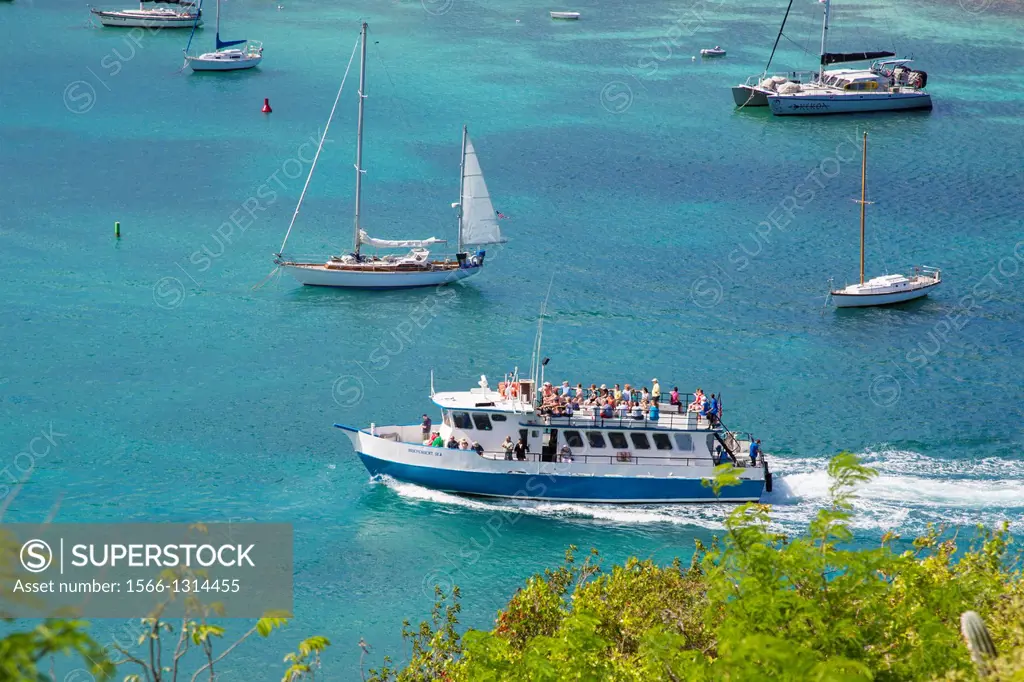 Interialand ferry in harbor in Cruz Bay on the Caribbean Island of St John in the US Virgin Islands.