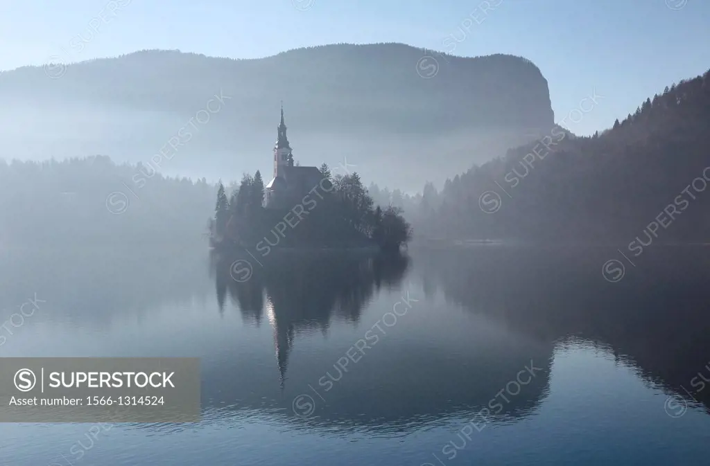 Pilgrimage Church of the Assumption of Mary on Bled Island Lake Bled Slovenia.